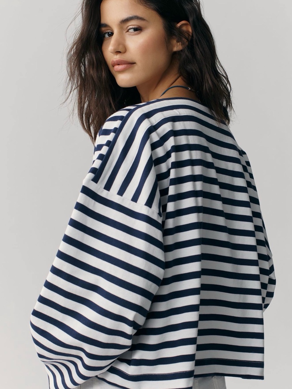 Maeve Anthropologie Pieced long sleeve striped shirt navy/white Sz M NWT - Picture 2 of 8